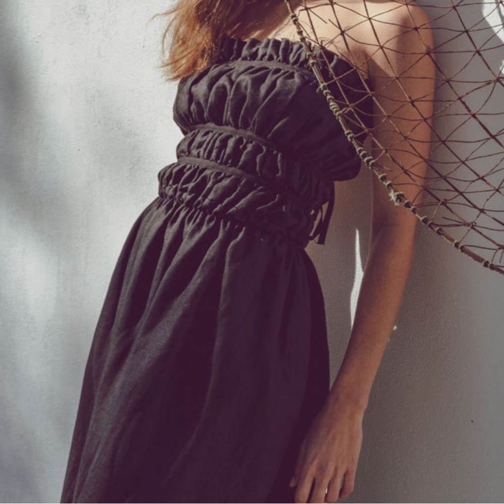 Unique Atumuta Studio Black Linen Dress with Open Back